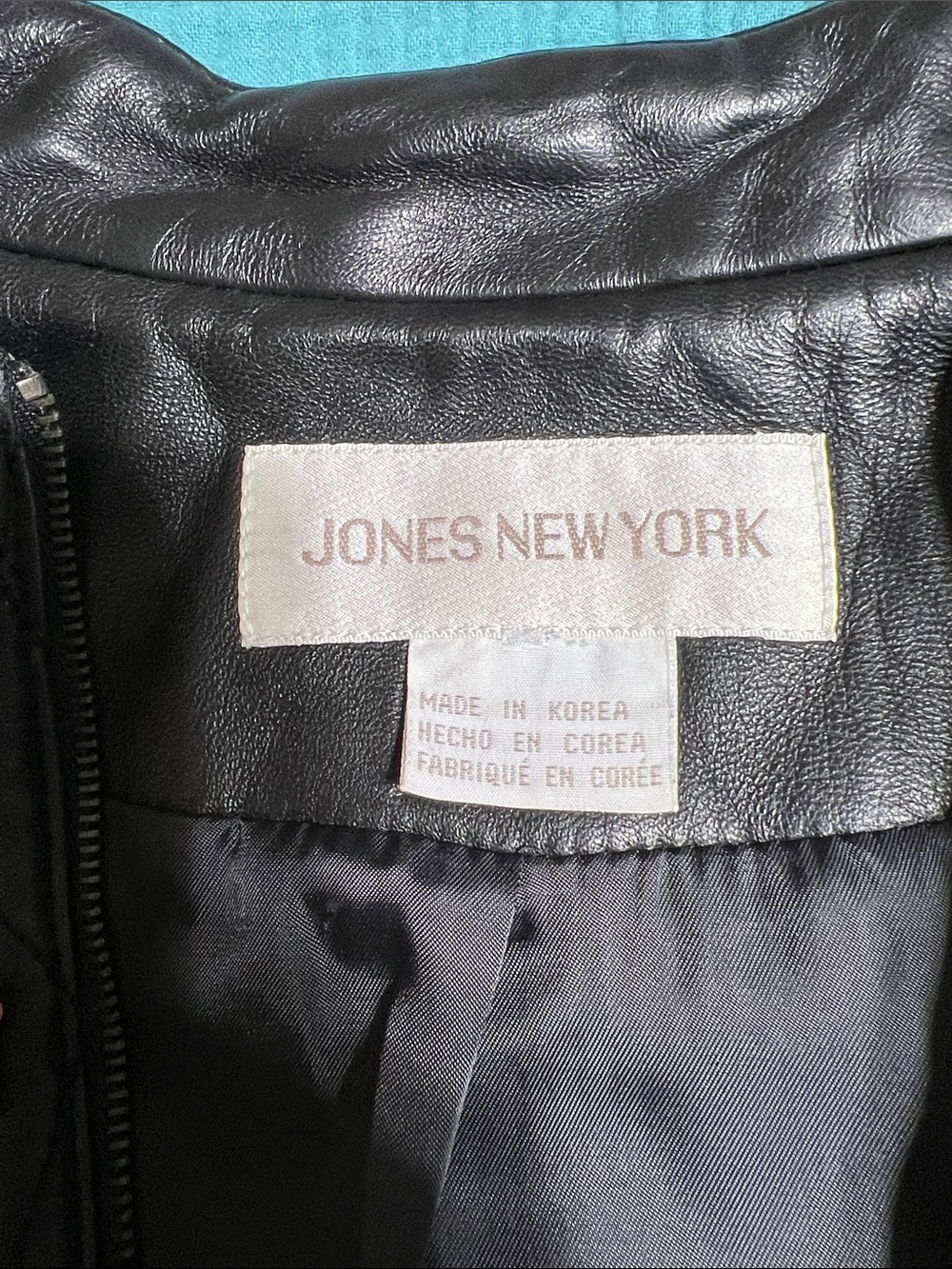 Vintage Jones New York Black Diamond Quilted Leather Zip Jacket - Picture 2 of 10